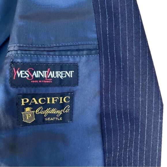 🕶 Yves Saint‎ Laurent Wool Pinstripe Blazer + Vest Set Sz 53R | - Picture 7 of 9
